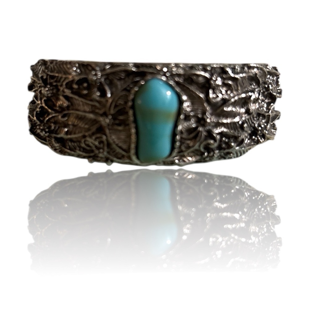 Silver Cuff Bracelet Turquoise Stone - Picture 6 of 6